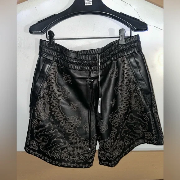 AMIRI Men’s Leather Laser-Cut Bandana shorts size 48